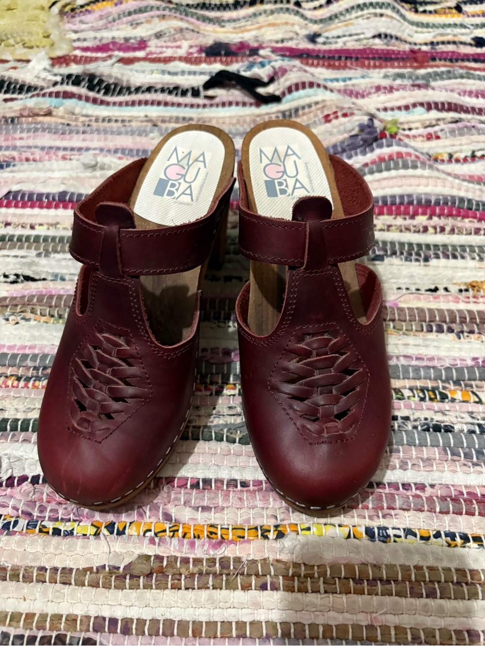 Maguba Women's Burgundy Leather Slip-On Mules